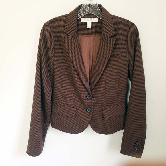 Forever 21 Jackets & Blazers - Forever 21 Women's Copper Lined Button Up Hounds Tooth Pattern Suit Coat Blazer